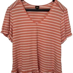 Lee Women's Coral and White Striped Blouse